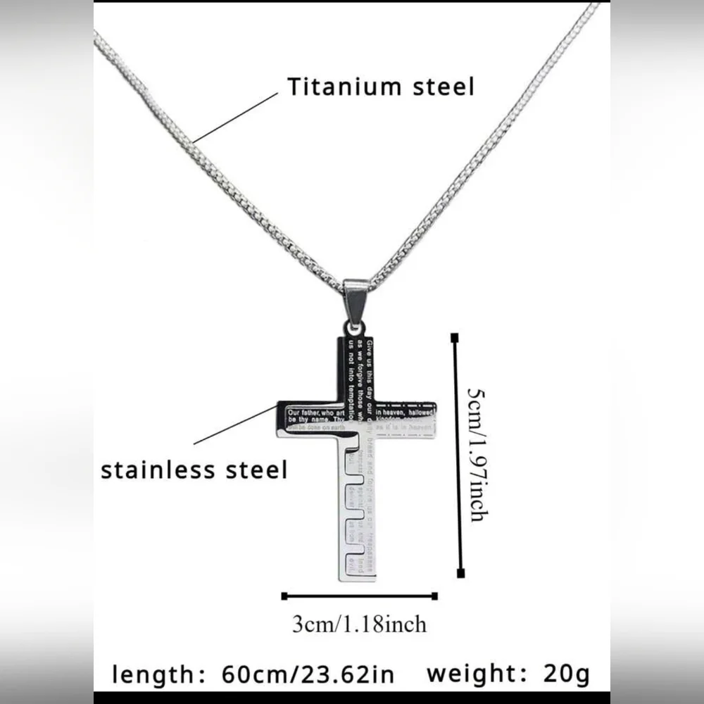 SilverTitanium Steel Cross Patchwork Design Long Necklace Unisex‎ Sweater Chain